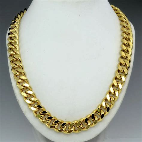 mens solid heavy chain yellow gold filled long necklace curb link