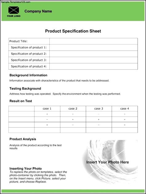 product specification sheet template sample templates sample templates