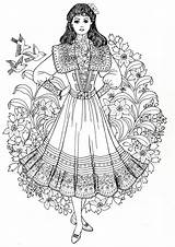 Fashions Colouring Midsummer Svg Poetsvrouw Dxf Poppen Volwassenen Bloemtekeningen Papieren sketch template