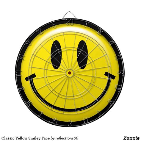 yellow smiley face   black  white dart   words classic yellow face  reflections
