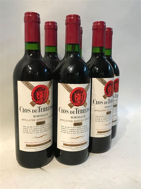 bottles  vintage red wine  clos de terrefort bordeaux