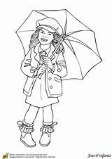 Petite Dessin Fille Parapluie Colorier Une Avec Pluie Bottes Son Et Umbrella Pleut Il Ses Cards sketch template