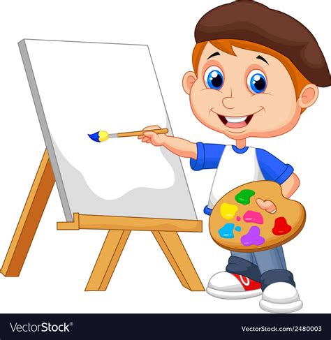 cartoon boy painting royalty  vector image
