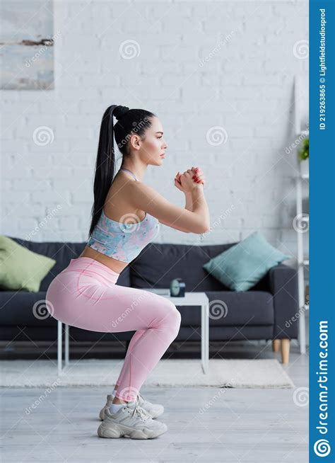 Side View Of Brunette Woman In Stock Image Image Of Indoors Young