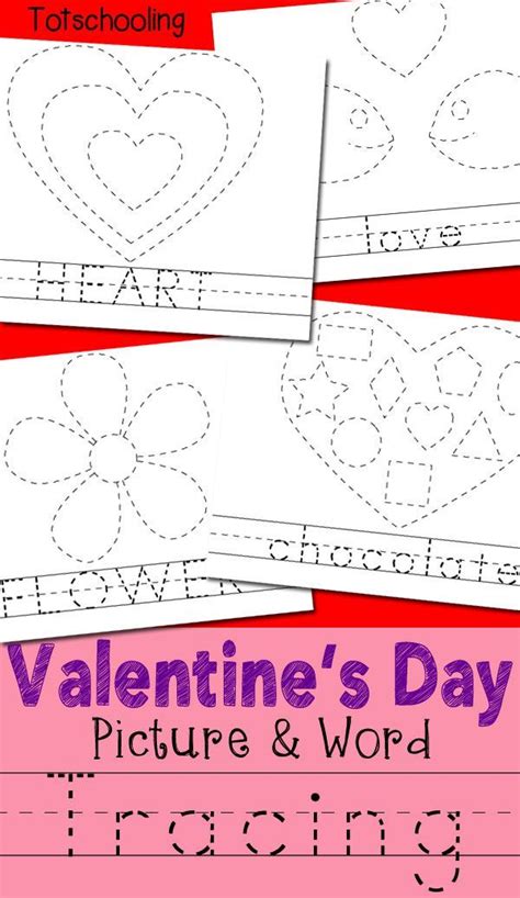 valentines day tracing worksheets featuring words  pictures