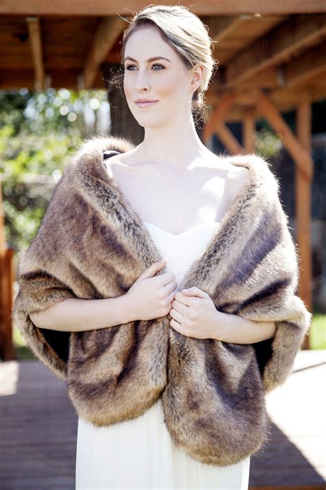 brown faux fur bridal wrap shrug stole shawl cape butterfly brw wedding fur shrug