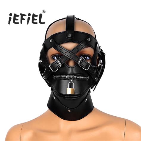 unisex adjustable leather fancy dress masks full covered hood mask