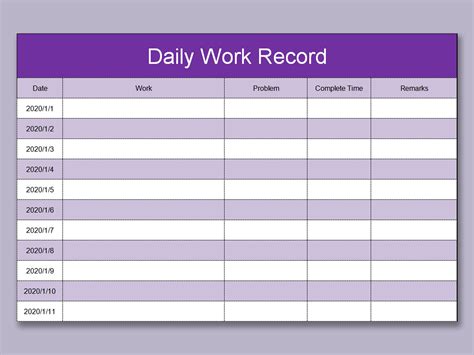 excel  daily work recordxlsx wps  templates