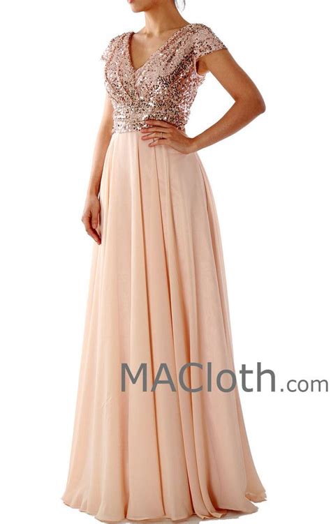 cap sleeves  neck sequin chiffon rose gold bridesmaid dress rose gold bridesmaid dress gold