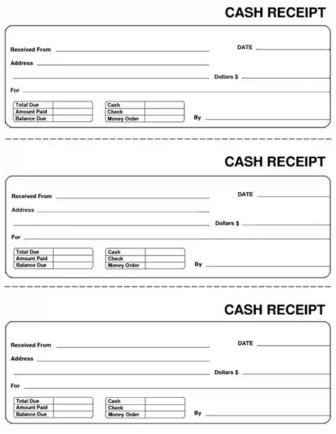 printable receipt  cash payment printable form templates