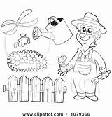 Gardener Tools Landscaping Outlined Illustration Visekart Clipart Royalty Vector Watering Plants Happy His Clipartof sketch template