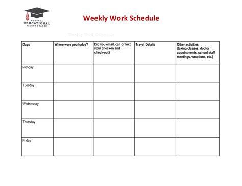 weekly work schedule templates  allbusinesstemplatescom