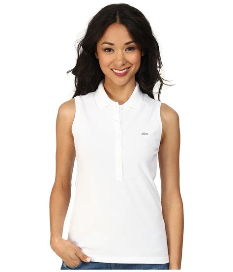 Lacoste Sleeveless Slim Fit Stretch Pique Polo Shirt In White Lyst
