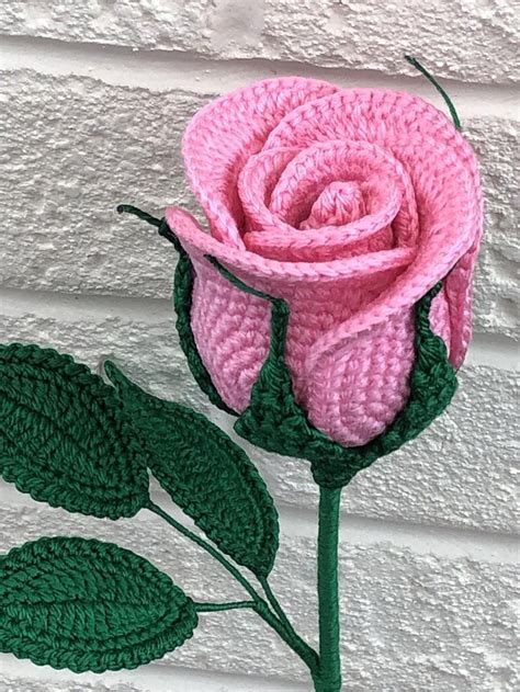long stem rose crochet pattern crochet rose flower crochet etsy