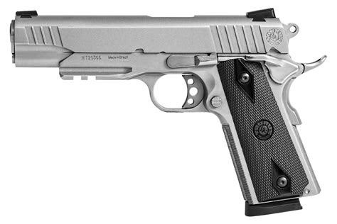 taurus   acp semi auto pistol  matte stainless finish  checkered black grip