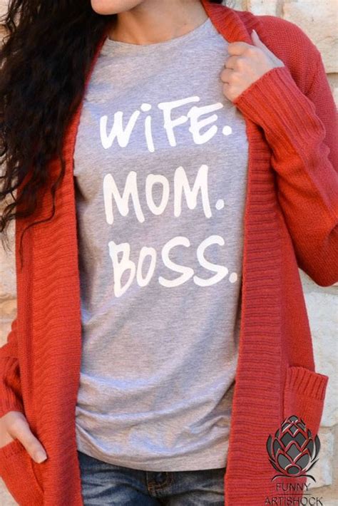 Womens Wife Mom Boss Tee Mom Shirt Boss Mom Mommy Etsy