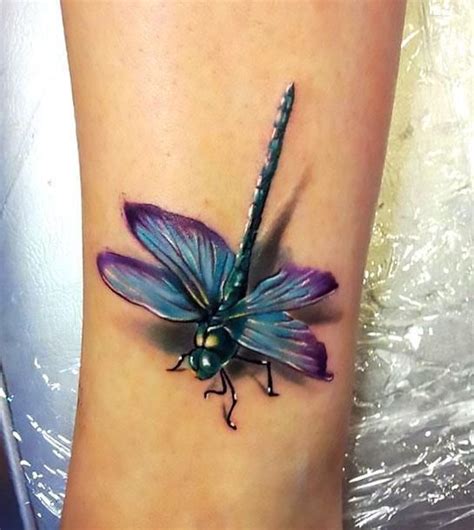Amazing 3d Dragonfly On Arm Tattoo Idea Girly Blue Dragonfly On Ankle