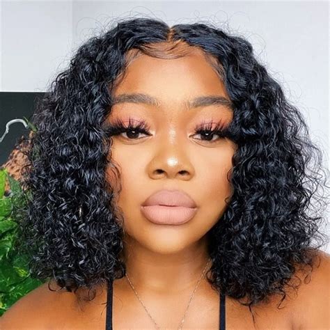 curly bob wig lace front human hair wigs  black women    water wave lace front wig