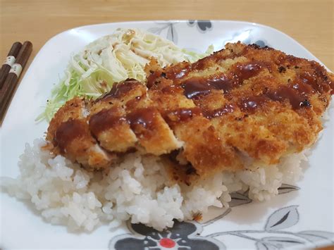 homemade chicken katsu  tonkatsu sauce  sticky rice rfood