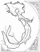 Mermaid Coloring Drawing Line Pages Drawings Outline Mermaids Finish Coloriage Wood Burning Template Sheets Book Sketches Sirène Adults Tattoos Sketch sketch template