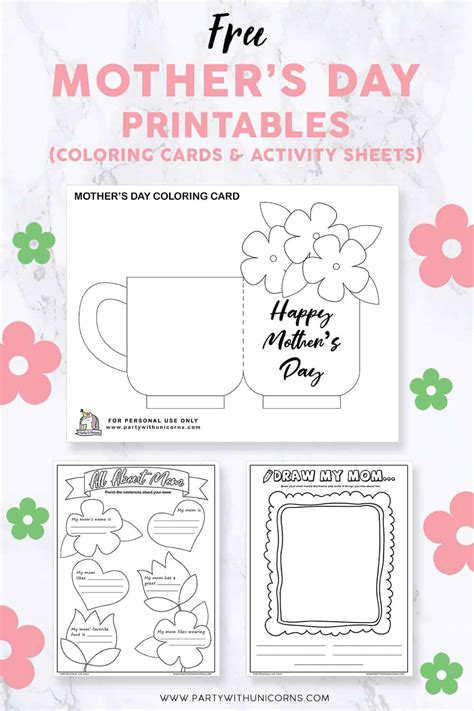mothers day printables coloring cards activity sheets  kids