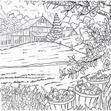 Coloring Country Pages Book Living Farm Printable Apple Life Apples Colouring Adult Books Scenes People Bushels Tree House Claire Stitches sketch template