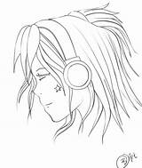 Girl Anime Headphones Coloring Pages Line Sketch Template sketch template