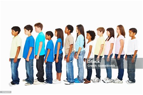side view  multi ethnic kids standing   row stock photo  image  istock