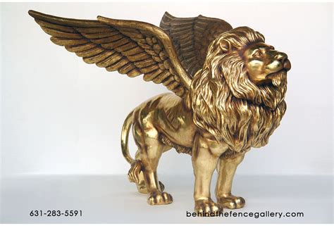 winged king lion statue gold fiberglass winged lion statues