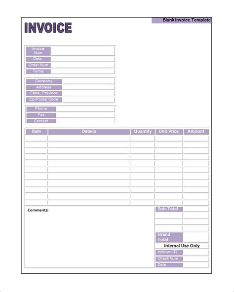 printable invoice blank printable templates