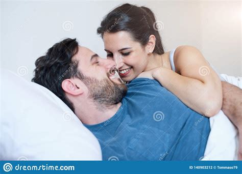 romantic woman and man intimate moment in the morning