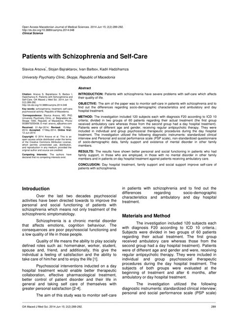pdf patients with schizophrenia and self care
