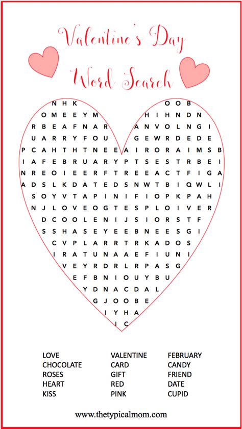 valentines day word search printable printable word searches