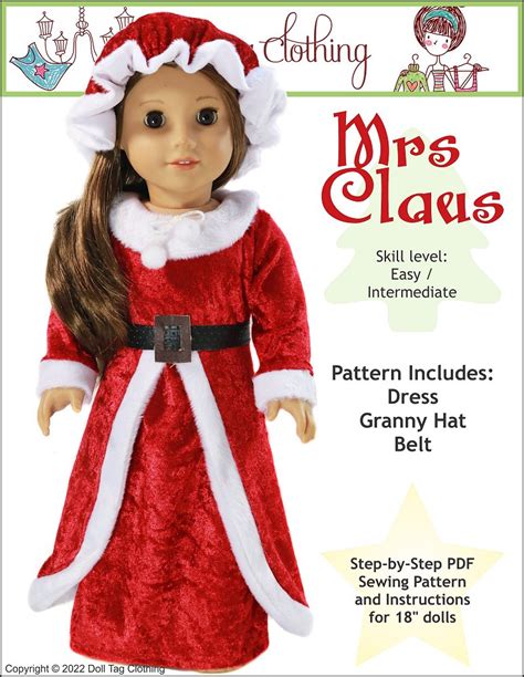 Doll Tag Clothing Mrs Claus Jumpsuit Doll Clothes Pattern 18 Inch
