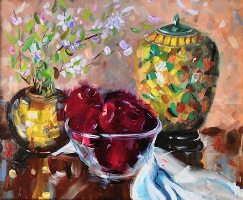 red apple paintings fruit  life flowers  vase painting paintings  ludmila riabkova