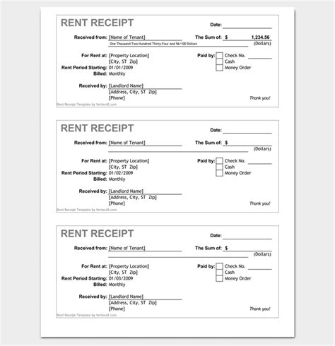 rent receipt templates  examples  word