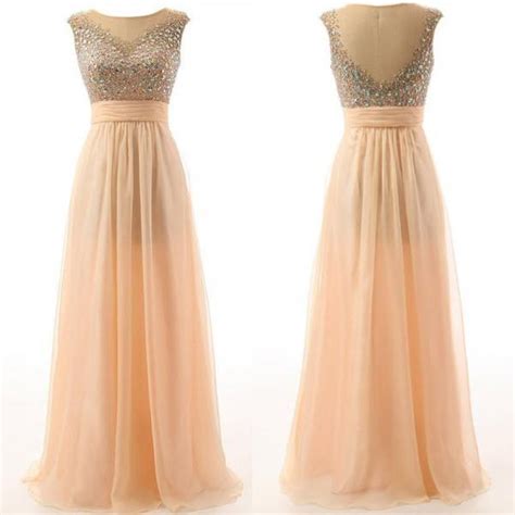 Sexy Champagne Women S Illusion Bead Chiffon Long Formal Evening Party