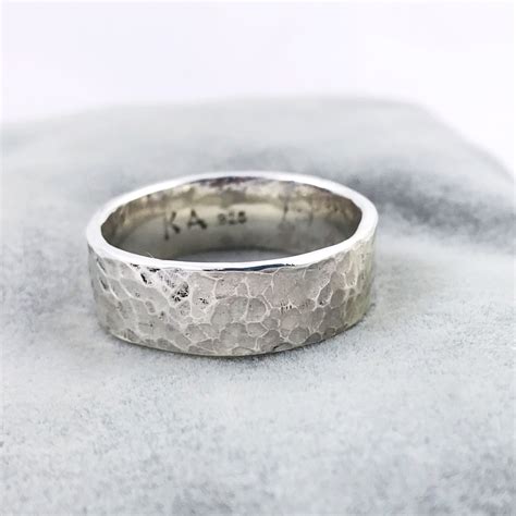 hammered silver ring solid sterling silver rustic mens womens band  mm width custom