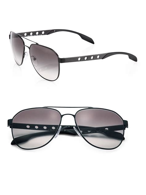 prada 60mm perforated metal aviator sunglasses in black silver black
