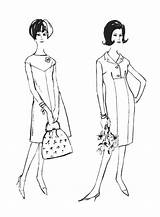 Fashion 1960s Drawings Colouring 1962 Line History Coloring Coat 1964 Sewing Costume Era sketch template