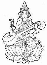 Inde Saraswati Coloriage Adulte Coloriages Adultes Hinduismo Jouant Desenhos Durga Deuses Colorir Védica Astrologia sketch template