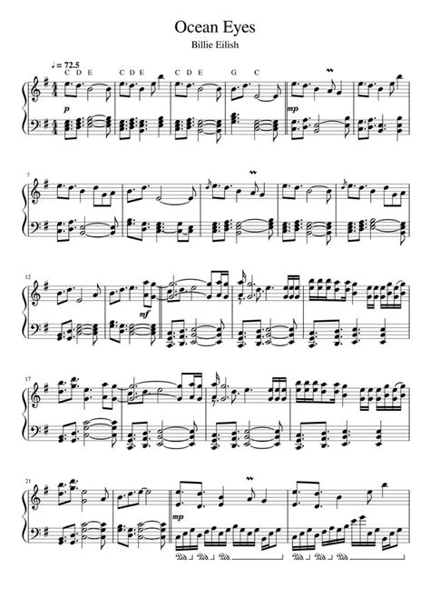 ocean eyes billie eilish sheet   piano      midi piano sheet