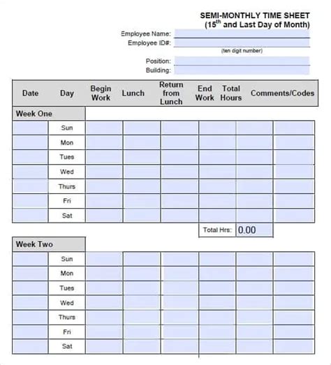 monthly employee timesheet   printable excel template images
