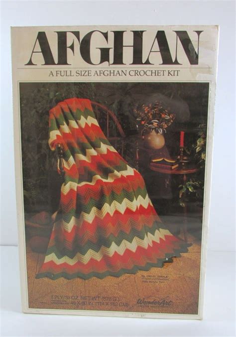 vintage  art full size ripple  colors afghan crochet kit
