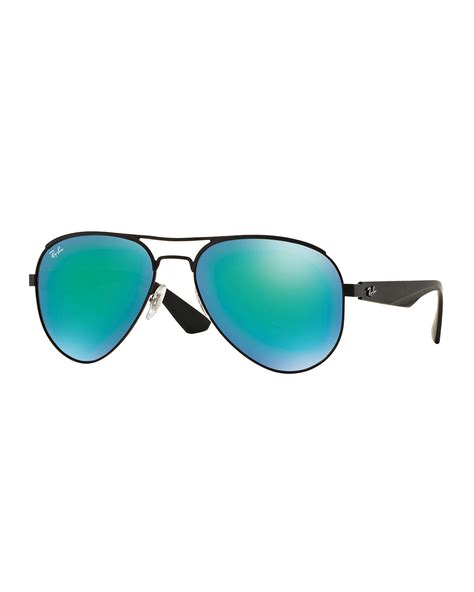 lyst ray ban mirrored iridescent aviator sunglasses in green