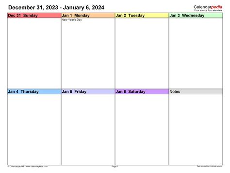 weekly calendar template   pc honey laurena