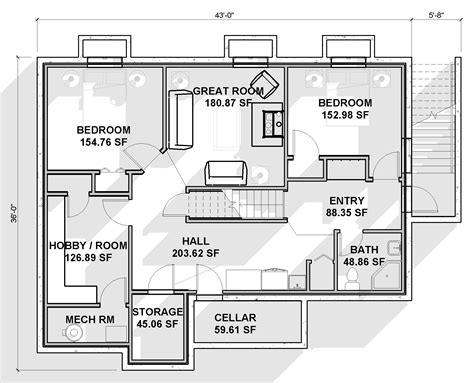 luxury ranch house plans  basement  ranch style blueprints offer  basement  walkout