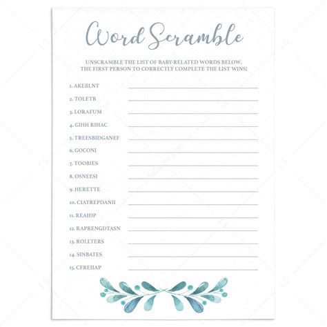 baby shower word scramble game  answers printable littlesizzle