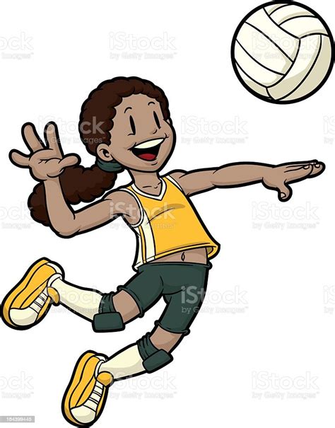 cartoon female volleyball player jumping to hit the ball stock vector