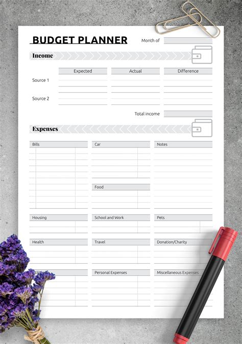 monthly budget templates printable